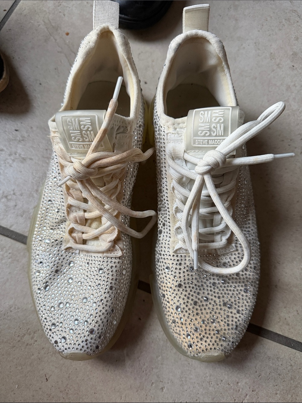 Steve Madden Cream Ivory Rhinestone Lace-Up Sneakers